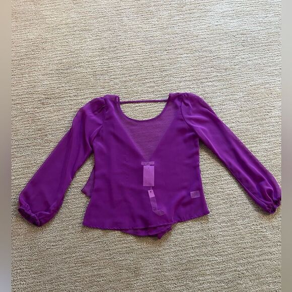 YA Los Angeles Purple Open Back Long Sleeve Blouse - Picture 2 of 7